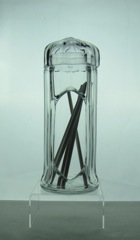 #354 Wide Flat Panel Sanitary Straw Jar & Cover, Crystal, 1910-1935